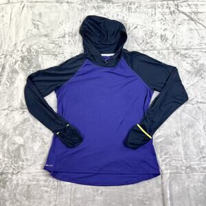 Nike DriFit Lightweight Long Sleeve Running Hoodie Women's Size L Purple + Black